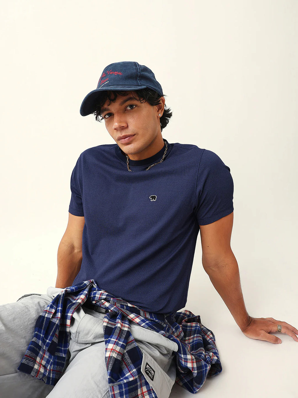 Blue Crew Neck Fit T-Shirt with Bear Logo